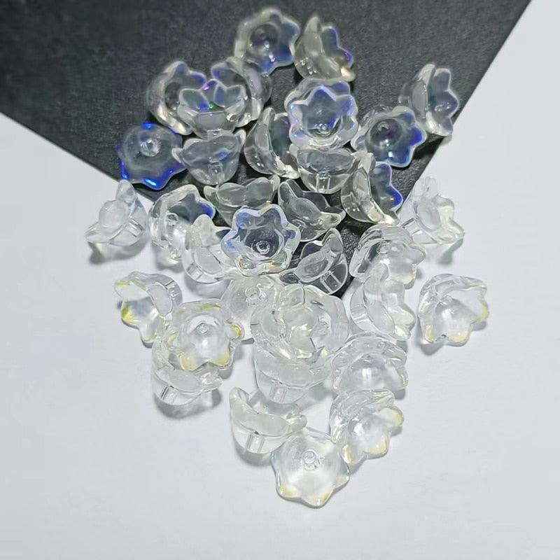 30pcs/Lot Colorful Flower Lamp Work Beads Trumpet Flower Shape Glass Beads For Jewelry Making Hairpin Handmade Accessories Jewelry Craft Making Necklace Bracelet Supplies