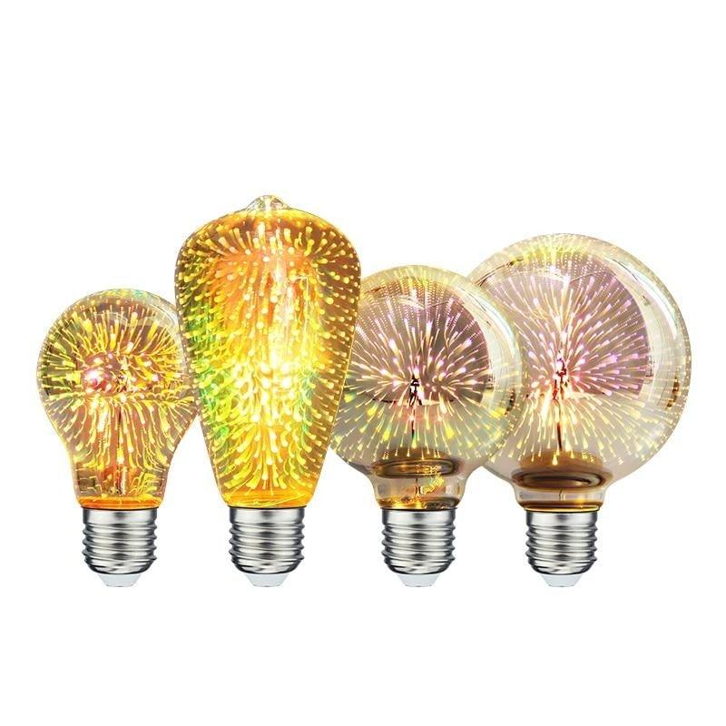 3D Decoration Light Bulb Star Fireworks Lamp Holiday Night Light Decorative Antique Filament Light Warm Cage Filament Galaxy Inspired Light Light bulb for Most Lamp Pendant and Ceiling