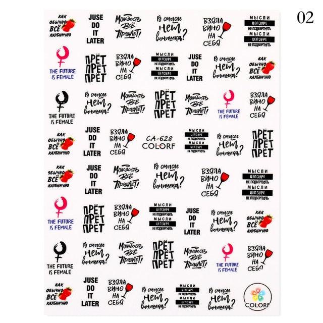 3D Nail Sticker Russian English Letter Sticker For Nails Foil Love Heart Design Accessories Fashion Manicures Sticker Decoration  Nail Art Stickers Water Transfer Nail Decals Full Wraps Gradient Acrylic Nail Kits for Women Manicure Decoration