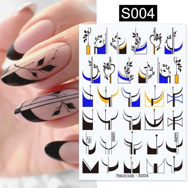 3D Nail Stickers Decals Ink Watermark Spring Summer Black Lines Flower Leaf Tree For Manicures Nail Art Decoration Nail Art Stickers Decor Tip Transfer Nail Decals Sticker For Pretty Girl Self-Adhesive Nail Decals Designer Nail Stickers for Acrylic