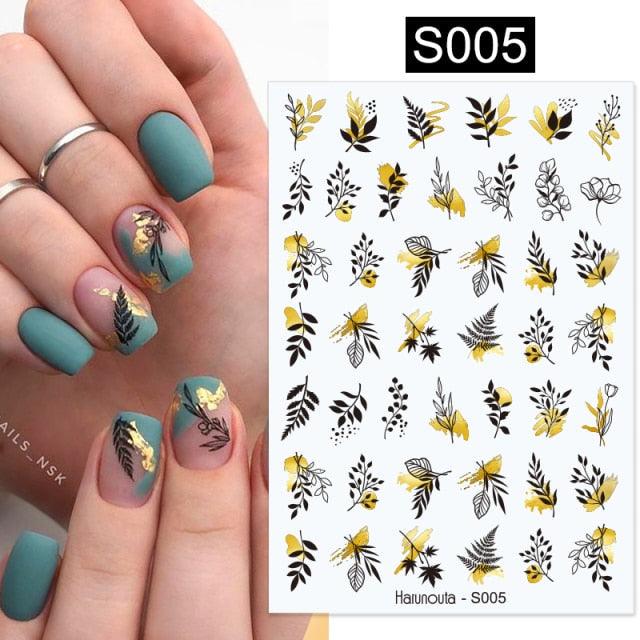 3D Nail Stickers Decals Ink Watermark Spring Summer Black Lines Flower Leaf Tree For Manicures Nail Art Decoration Nail Art Stickers Decor Tip Transfer Nail Decals Sticker For Pretty Girl Self-Adhesive Nail Decals Designer Nail Stickers for Acrylic