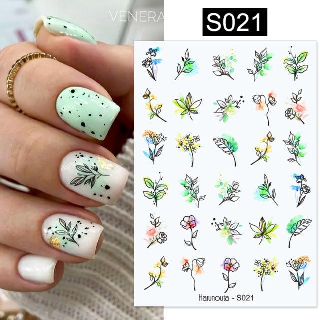 3D Nail Stickers Decals Ink Watermark Spring Summer Black Lines Flower Leaf Tree For Manicures Nail Art Decoration Nail Art Stickers Decor Tip Transfer Nail Decals Sticker For Pretty Girl Self-Adhesive Nail Decals Designer Nail Stickers for Acrylic