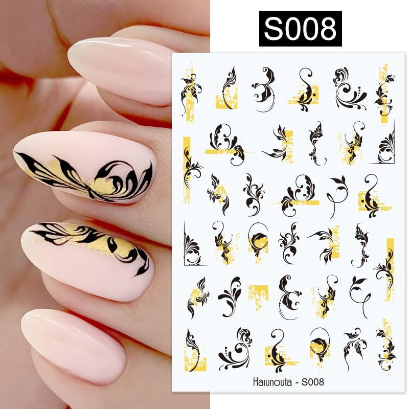 3D Nail Stickers Decals Ink Watermark Spring Summer Black Lines Flower Leaf Tree For Manicures Nail Art Decoration Nail Art Stickers Decor Tip Transfer Nail Decals Sticker For Pretty Girl Self-Adhesive Nail Decals Designer Nail Stickers for Acrylic