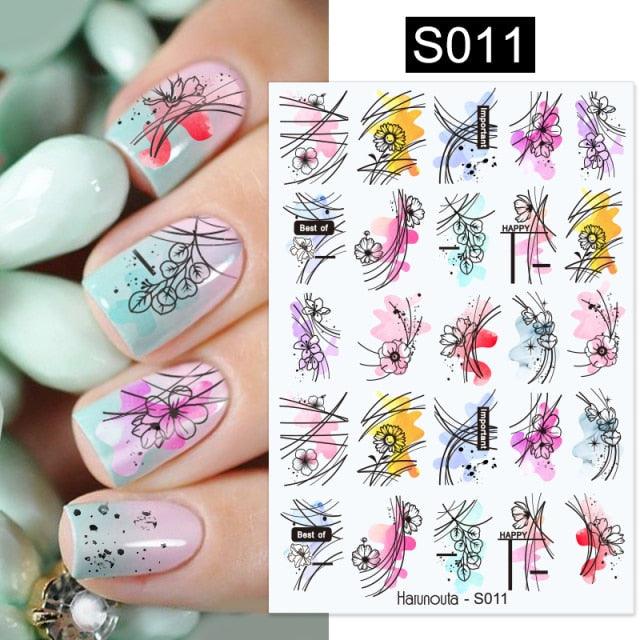 3D Nail Stickers Decals Ink Watermark Spring Summer Black Lines Flower Leaf Tree For Manicures Nail Art Decoration Nail Art Stickers Decor Tip Transfer Nail Decals Sticker For Pretty Girl Self-Adhesive Nail Decals Designer Nail Stickers for Acrylic