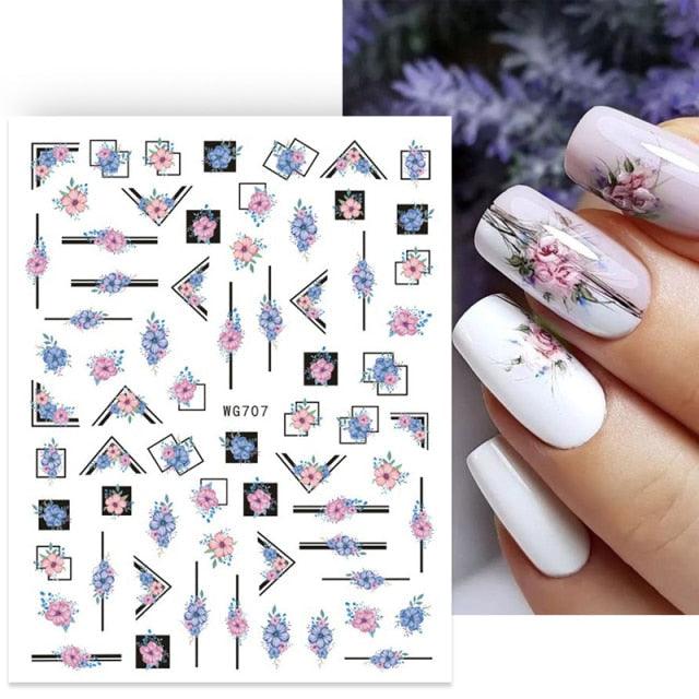 3D Nails Sticker Spring Cartoon Animals Flowers Leaves Self Adhesive Decals Sliders Nail Art Accessories Decoration Decal Self-Adhesive 3D Wave Design Decoration for Women Girls Tape Nail Art Stickers Decal Decoration