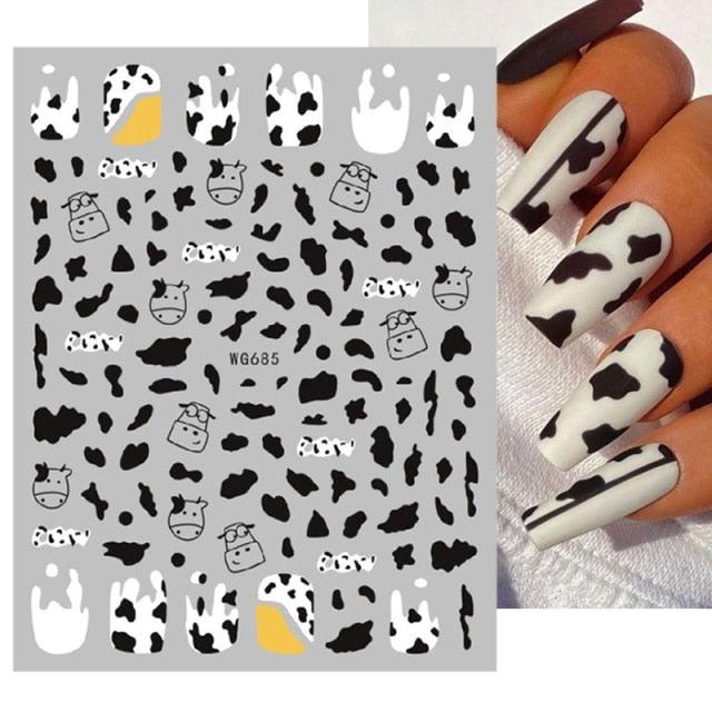 3D Nails Sticker Spring Cartoon Animals Flowers Leaves Self Adhesive Decals Sliders Nail Art Accessories Decoration Decal Self-Adhesive 3D Wave Design Decoration for Women Girls Tape Nail Art Stickers Decal Decoration