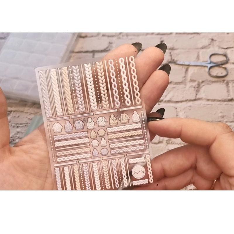 3D Sweater Nail Sticker Acrylic Engraved Winter Nails Design Tip Wraps Decals Slider Decoration Nails Decal Nail Art 3D Acrylic Engraved Nail Sticker Nail Art Decoration Self-Adhesive Nail Art Decoration French Black and White Lace Retro Flower