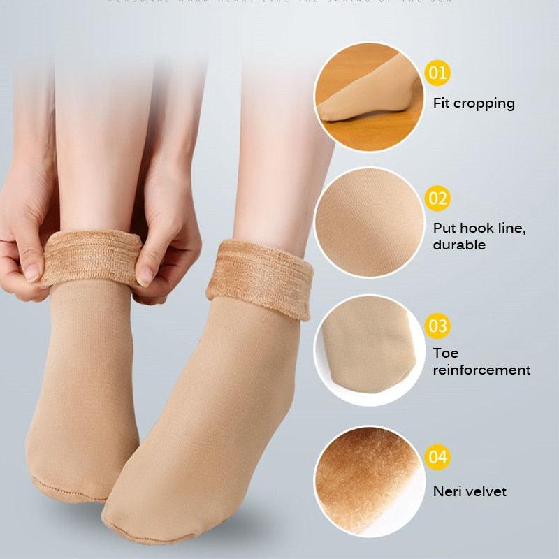 3Pairs Female Winter Warm Thicken Thermal Soft Casual Solid Color Socks Wool Cashmere Home Snow Boots Velvet Home Floor Sock For Women