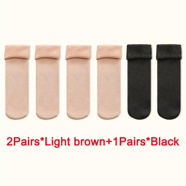 3Pairs Female Winter Warm Thicken Thermal Soft Casual Solid Color Socks Wool Cashmere Home Snow Boots Velvet Home Floor Sock For Women