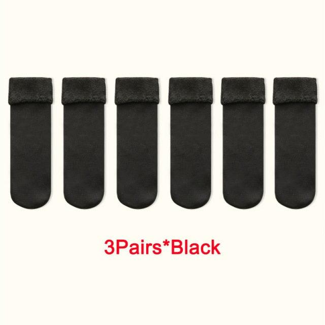 3Pairs Female Winter Warm Thicken Thermal Soft Casual Solid Color Socks Wool Cashmere Home Snow Boots Velvet Home Floor Sock For Women