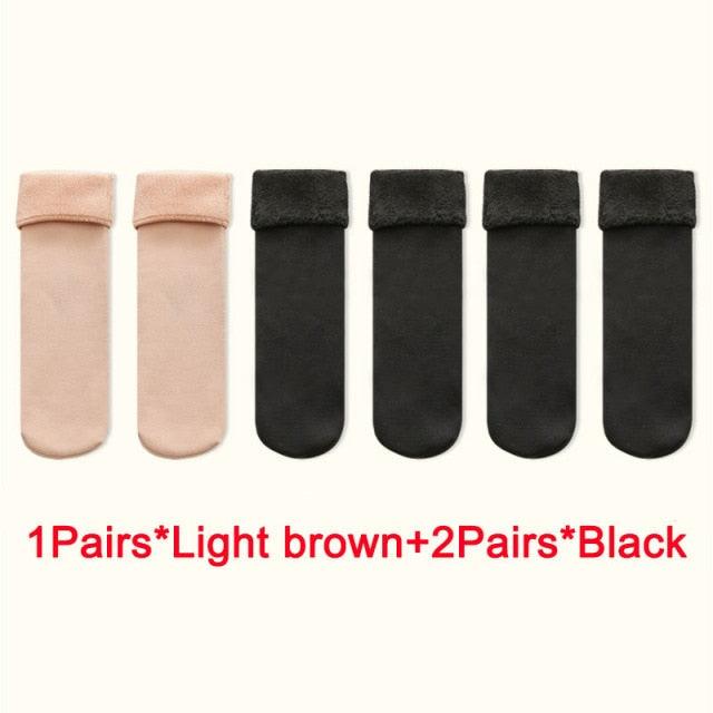 3Pairs Female Winter Warm Thicken Thermal Soft Casual Solid Color Socks Wool Cashmere Home Snow Boots Velvet Home Floor Sock For Women