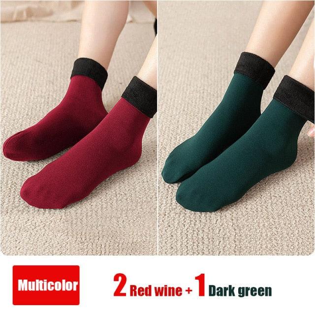 3Pairs Female Winter Warm Thicken Thermal Soft Casual Solid Color Socks Wool Cashmere Home Snow Boots Velvet Home Floor Sock For Women