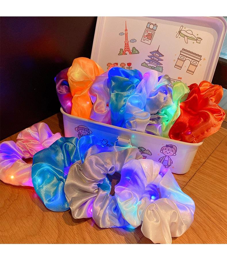 3Pcs New Arrival Girls LED Luminous Scrunchies Hairband Ponytail Holder Headwear Elastic Hair Bands Solid Color Hair Accessories Ponytail Holder Accessories for Women And Girls