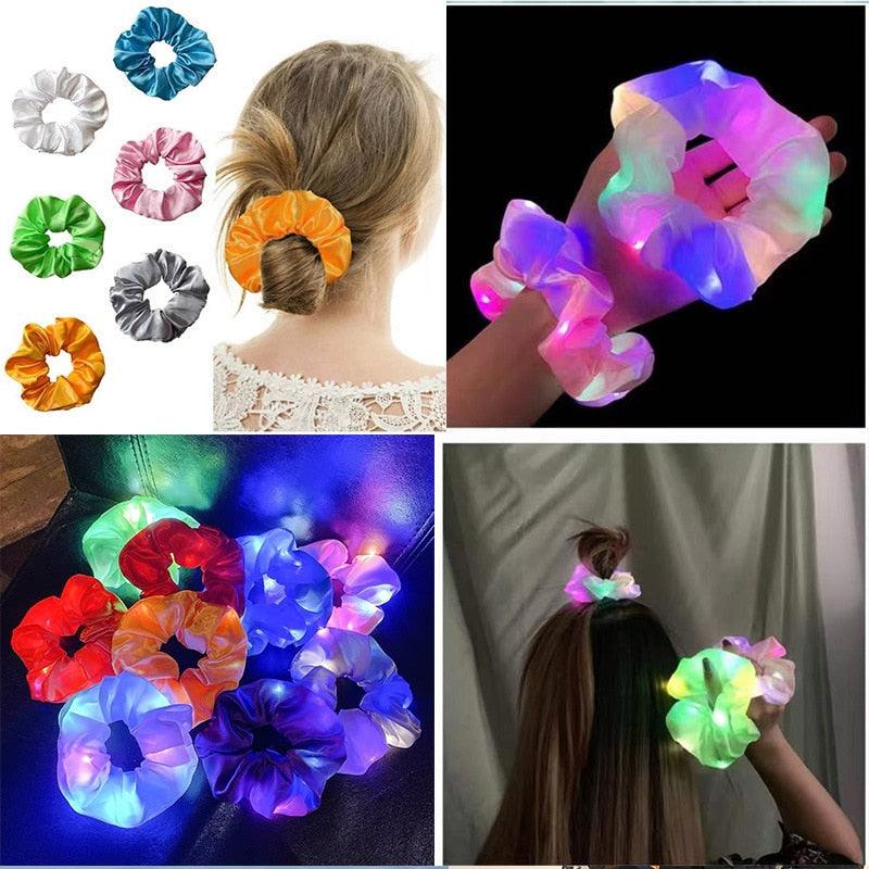 3Pcs New Arrival Girls LED Luminous Scrunchies Hairband Ponytail Holder Headwear Elastic Hair Bands Solid Color Hair Accessories Ponytail Holder Accessories for Women And Girls