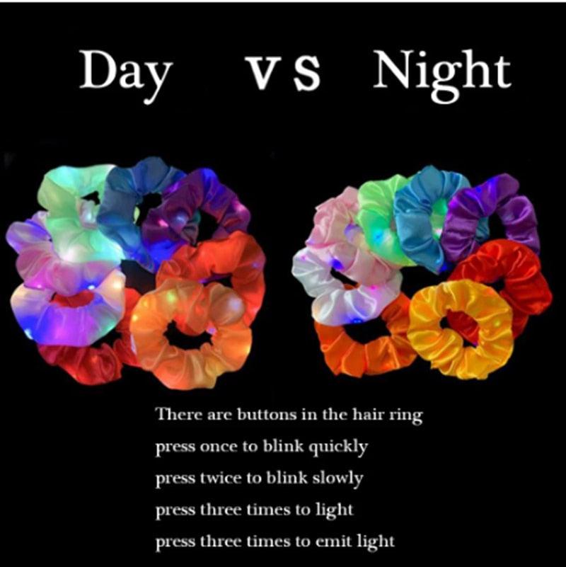 3Pcs New Arrival Girls LED Luminous Scrunchies Hairband Ponytail Holder Headwear Elastic Hair Bands Solid Color Hair Accessories Ponytail Holder Accessories for Women And Girls