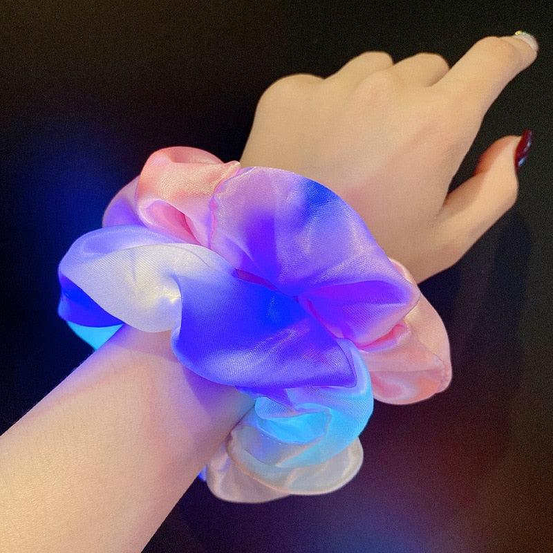 3Pcs New Arrival Girls LED Luminous Scrunchies Hairband Ponytail Holder Headwear Elastic Hair Bands Solid Color Hair Accessories Ponytail Holder Accessories for Women And Girls