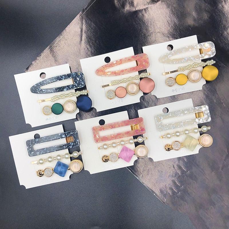 3PCS/Set Women Girls Hair Clips Square Round Pearls Hairpins Headband Barrettes Fashion Hair Clip Hairpins for Women Girls Headwear Styling Tools