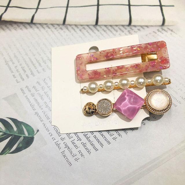 3PCS/Set Women Girls Hair Clips Square Round Pearls Hairpins Headband Barrettes Fashion Hair Clip Hairpins for Women Girls Headwear Styling Tools