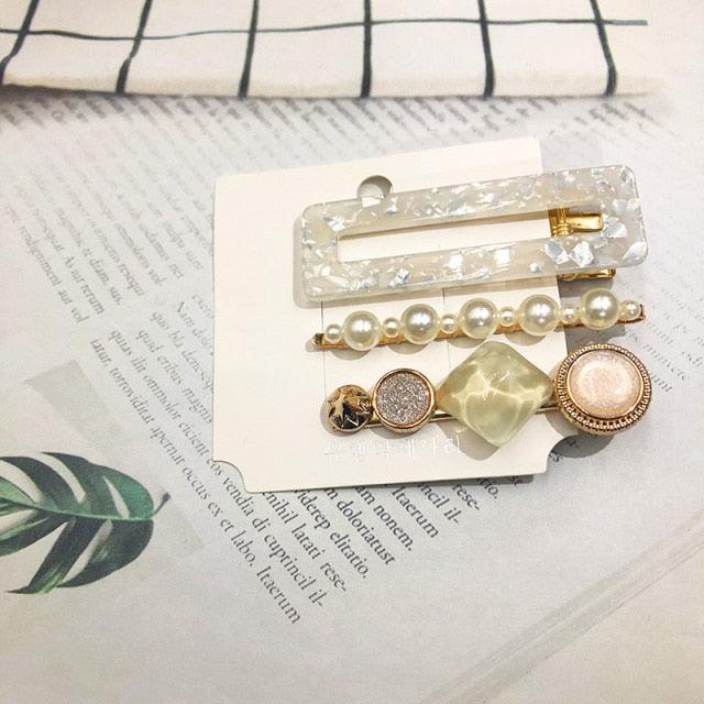 3PCS/Set Women Girls Hair Clips Square Round Pearls Hairpins Headband Barrettes Fashion Hair Clip Hairpins for Women Girls Headwear Styling Tools