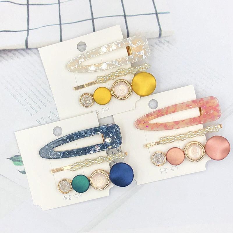 3PCS/Set Women Girls Hair Clips Square Round Pearls Hairpins Headband Barrettes Fashion Hair Clip Hairpins for Women Girls Headwear Styling Tools