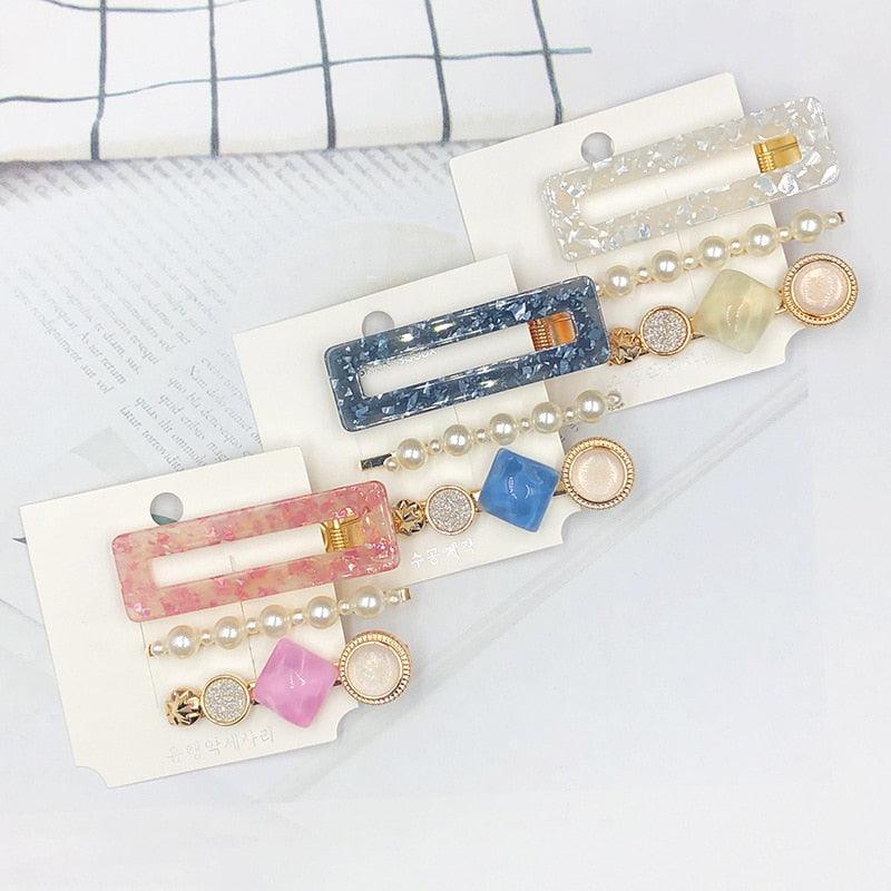 3PCS/Set Women Girls Hair Clips Square Round Pearls Hairpins Headband Barrettes Fashion Hair Clip Hairpins for Women Girls Headwear Styling Tools