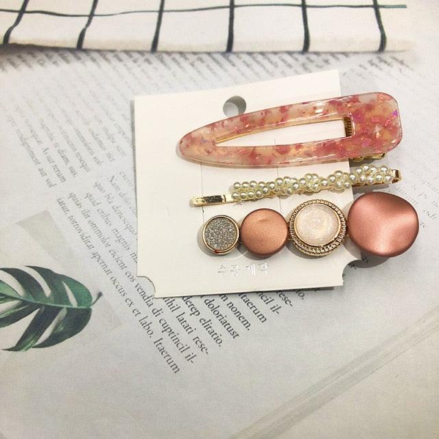 3PCS/Set Women Girls Hair Clips Square Round Pearls Hairpins Headband Barrettes Fashion Hair Clip Hairpins for Women Girls Headwear Styling Tools