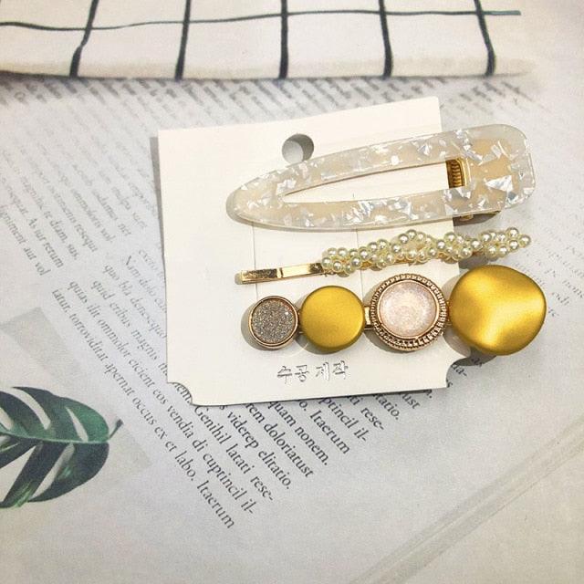 3PCS/Set Women Girls Hair Clips Square Round Pearls Hairpins Headband Barrettes Fashion Hair Clip Hairpins for Women Girls Headwear Styling Tools