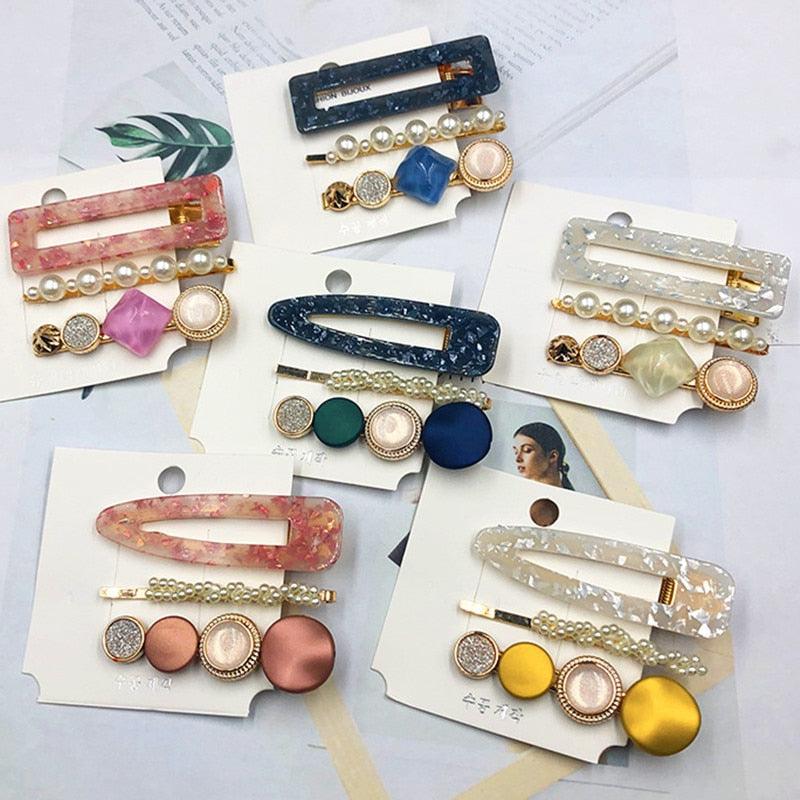 3PCS/Set Women Girls Hair Clips Square Round Pearls Hairpins Headband Barrettes Fashion Hair Clip Hairpins for Women Girls Headwear Styling Tools