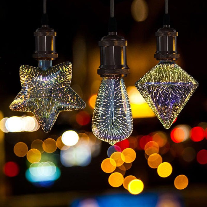 4pcs/lot 3D Led Bulb Star Firework Vintage Edison Night Light Holiday Decoration Lighting Stained Glass Light Bulb Star Shine Decoration Use For Holiday Christmas Decoration