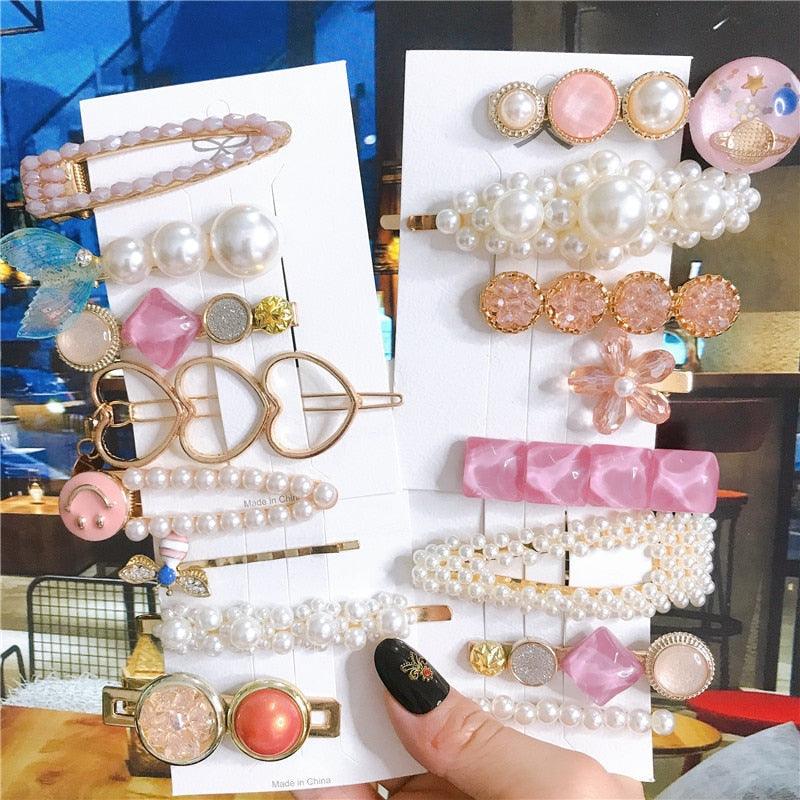 4pcs/set Women Hair Accessories Jewelry Korean Simulation Pearl Barrette Love Hearts Hair Clips For Girls Pink Hairpins Wedding Hair Accessories for Brides and Bridesmaids