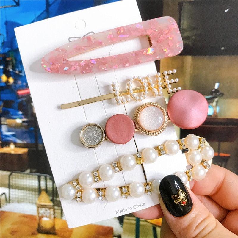4pcs/set Women Hair Accessories Jewelry Korean Simulation Pearl Barrette Love Hearts Hair Clips For Girls Pink Hairpins Wedding Hair Accessories for Brides and Bridesmaids