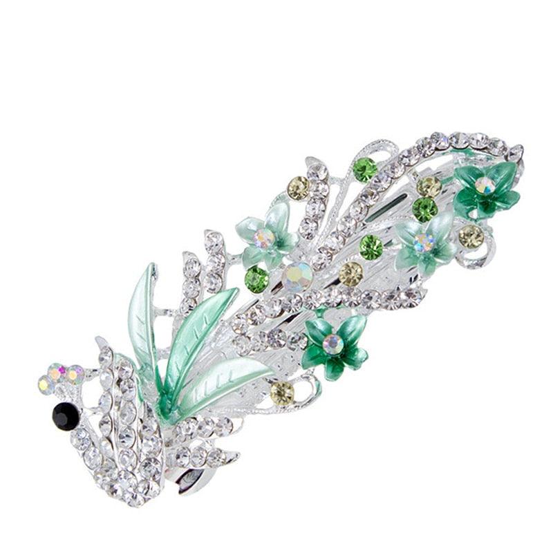 5 Colors Trendy Peacock Barrettes Crystal Flower Hairpins Headwear For Hair Women Romantic Headdress Wedding Hair Accessories for Brides and Bridesmaids