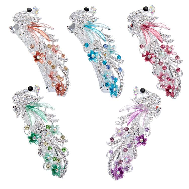5 Colors Trendy Peacock Barrettes Crystal Flower Hairpins Headwear For Hair Women Romantic Headdress Wedding Hair Accessories for Brides and Bridesmaids