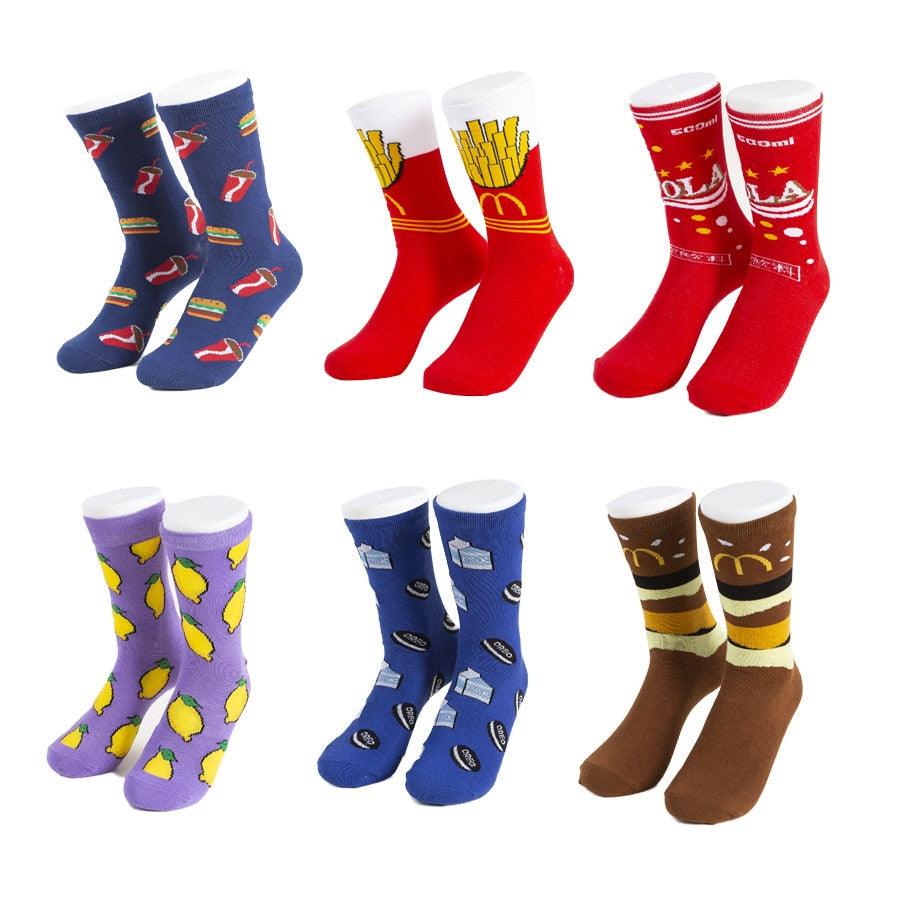 5 Pairs Women's Colorful Cotton Socks Fruits Banana Avocado Lemon Egg Cookie Donuts Food Happy Color Socks - ALLURELATION - 500, colorful socks, cotton socks, happy color socks, mens socks, Socks, socks for men, socks for women, womens cotton socks, womens socks - Stevvex.com