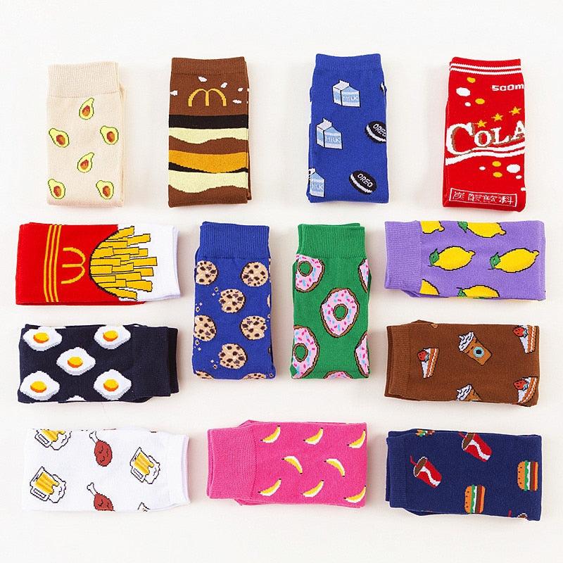 5 Pairs Women's Colorful Cotton Socks Fruits Banana Avocado Lemon Egg Cookie Donuts Food Happy Color Socks - ALLURELATION - 500, colorful socks, cotton socks, happy color socks, mens socks, Socks, socks for men, socks for women, womens cotton socks, womens socks - Stevvex.com