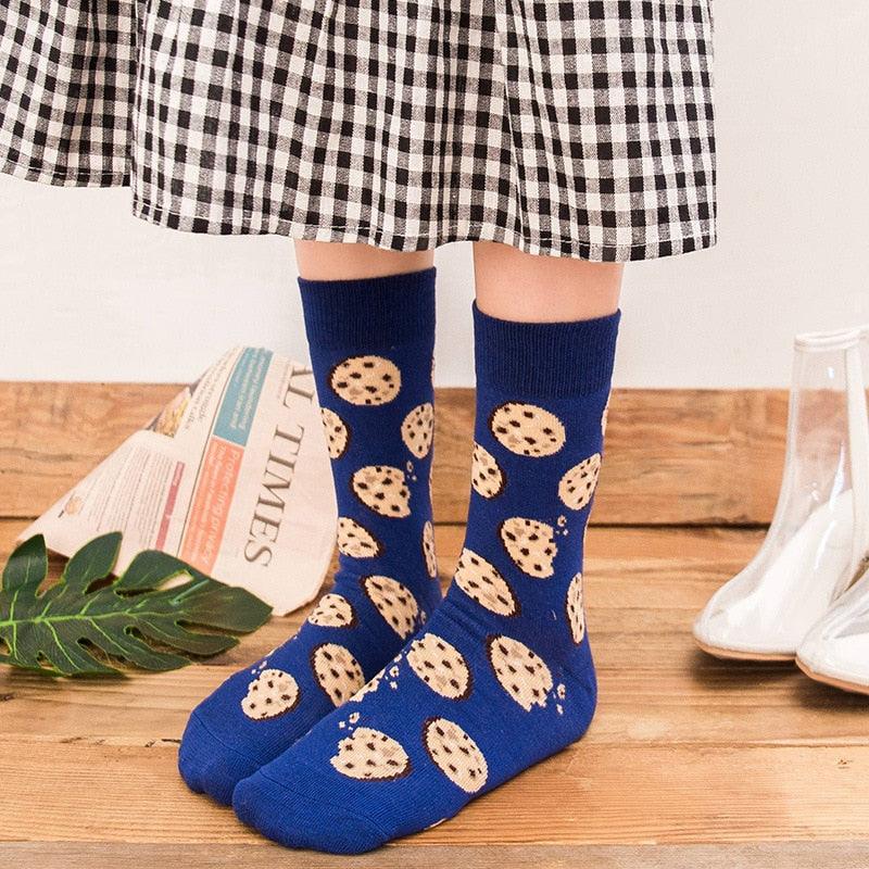 5 Pairs Women's Colorful Cotton Socks Fruits Banana Avocado Lemon Egg Cookie Donuts Food Happy Color Socks - ALLURELATION - 500, colorful socks, cotton socks, happy color socks, mens socks, Socks, socks for men, socks for women, womens cotton socks, womens socks - Stevvex.com
