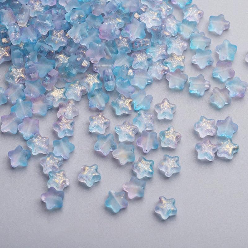 50PC/lot 8mm Frosted Gradient Color Star Beads Glass Loose Spacer Beads for Jewelry Making Handmade Accessories Acrylic Beads Star Shape Beads in Beads Spacer for Jewelry Making