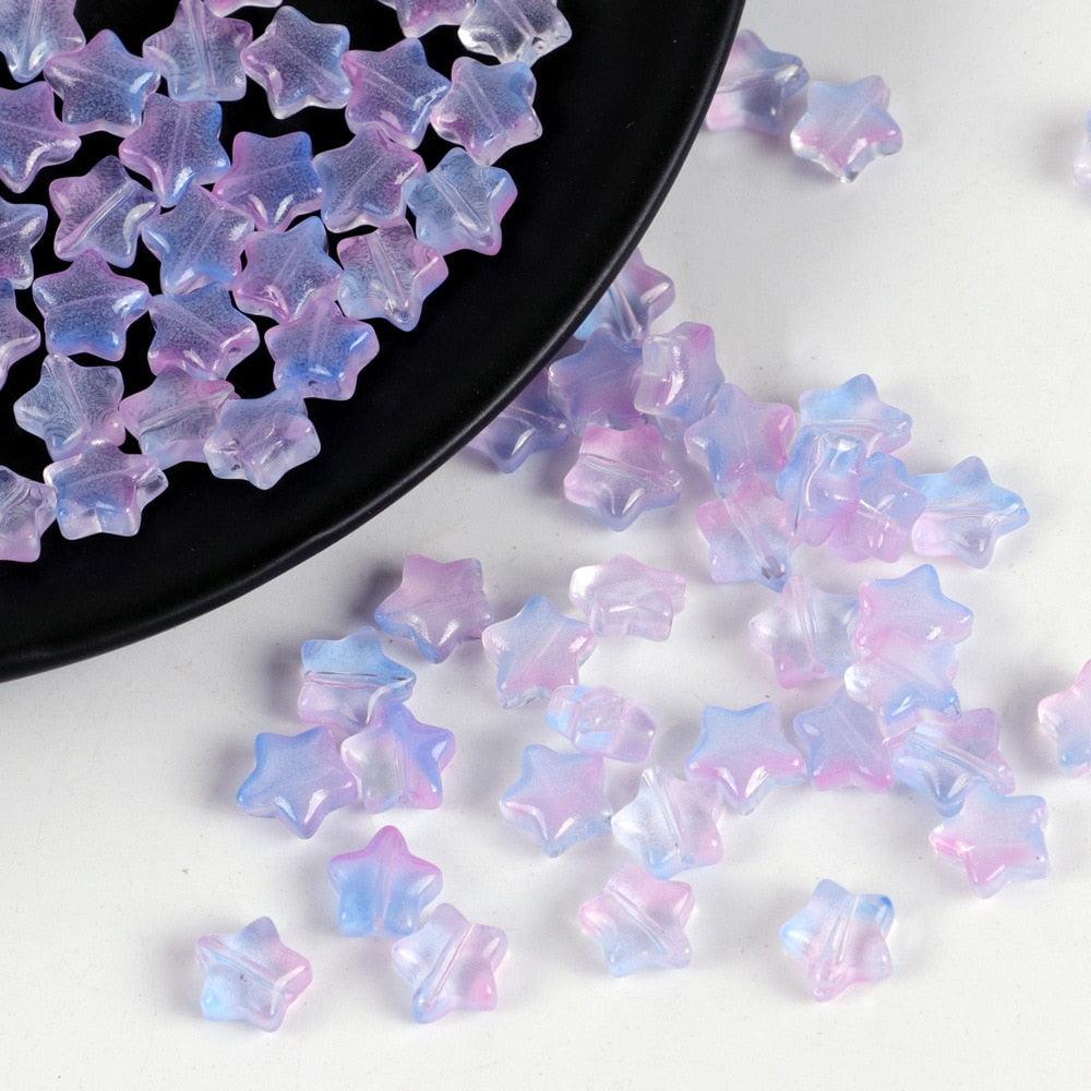50PC/lot 8mm Frosted Gradient Color Star Beads Glass Loose Spacer Beads for Jewelry Making Handmade Accessories Acrylic Beads Star Shape Beads in Beads Spacer for Jewelry Making