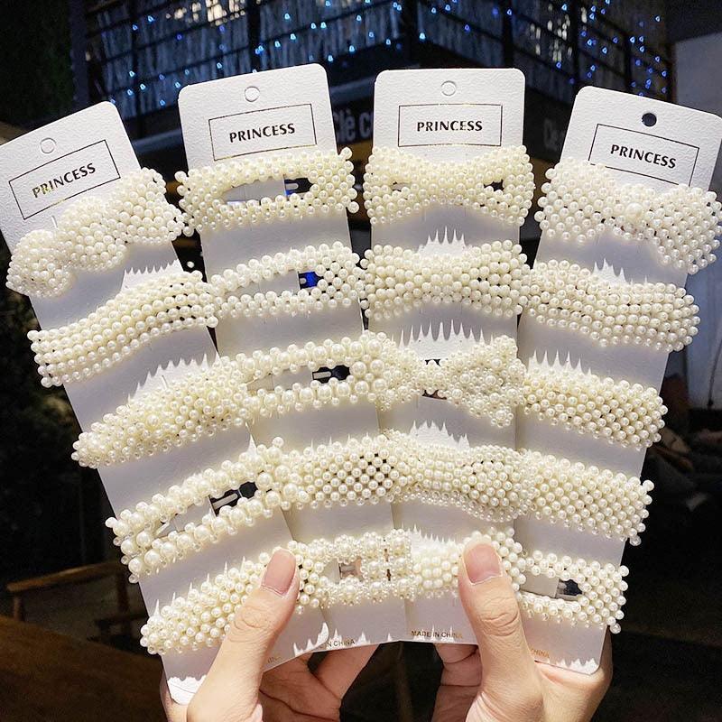 5/8PCS/Set Women Girls Elegant Imitation Pearls Geometric Hairpins Sweet Hair Ornament Clips Barrettes Gorgeous Fashion Hair Accessories For Women