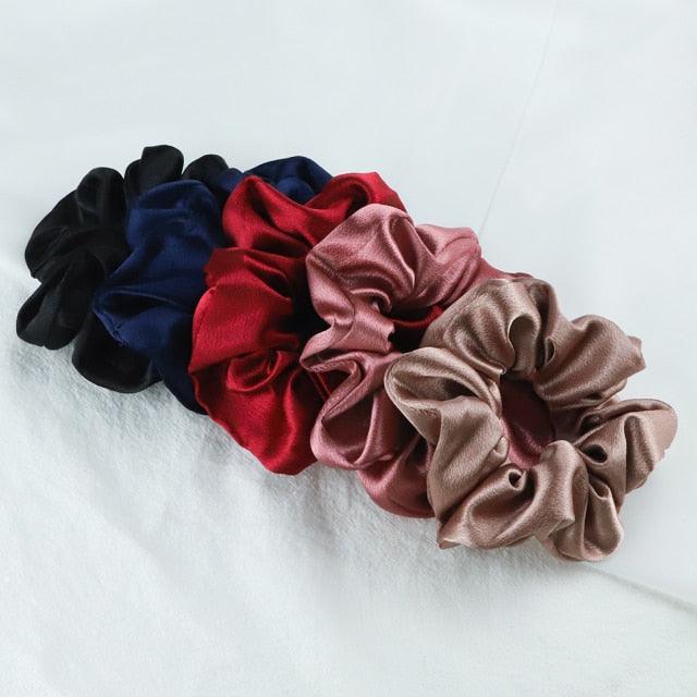 5PCS/Lot Fashion Silk Satin Scrunchies Headband Large Elastic Rubber Hair Band Women Fashion Hair Scrunchies Ponytail Holder Accessories for Women And Girls