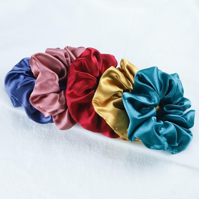5PCS/Lot Fashion Silk Satin Scrunchies Headband Large Elastic Rubber Hair Band Women Fashion Hair Scrunchies Ponytail Holder Accessories for Women And Girls