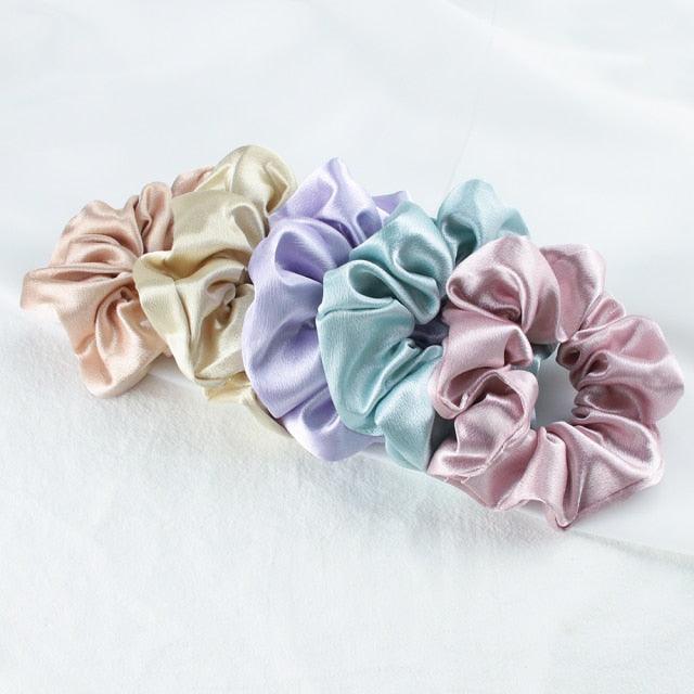 5PCS/Lot Fashion Silk Satin Scrunchies Headband Large Elastic Rubber Hair Band Women Fashion Hair Scrunchies Ponytail Holder Accessories for Women And Girls