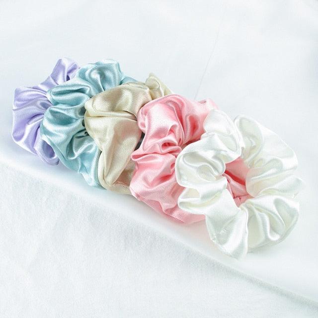 5PCS/Lot Fashion Silk Satin Scrunchies Headband Large Elastic Rubber Hair Band Women Fashion Hair Scrunchies Ponytail Holder Accessories for Women And Girls