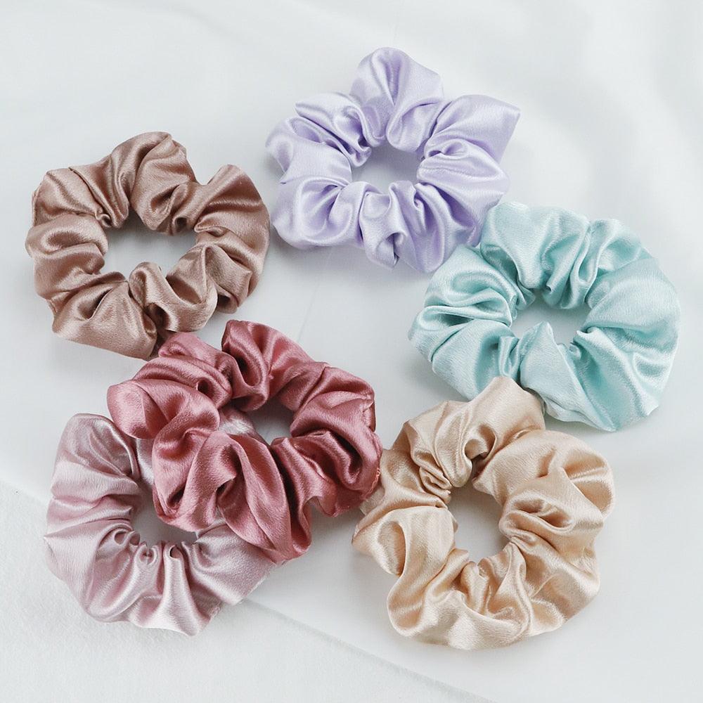 5PCS/Lot Fashion Silk Satin Scrunchies Headband Large Elastic Rubber Hair Band Women Fashion Hair Scrunchies Ponytail Holder Accessories for Women And Girls