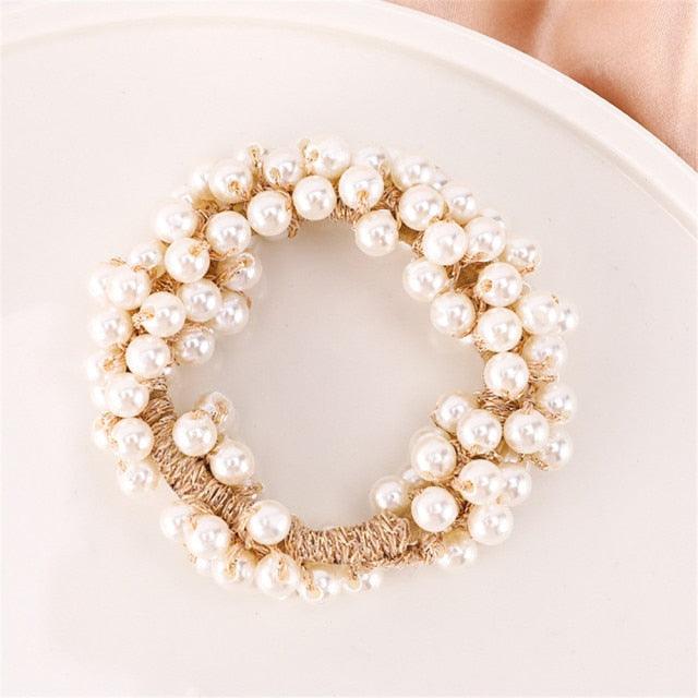 6 Colors Woman Elegant Pearl Hair Ties Beads Girls Scrunchies Rubber Bands Ponytail Holders Hair Accessories Elastic Hair Band No Metal Hairband Girls Elegant Headwear Accessories Wraps Hoop Clips