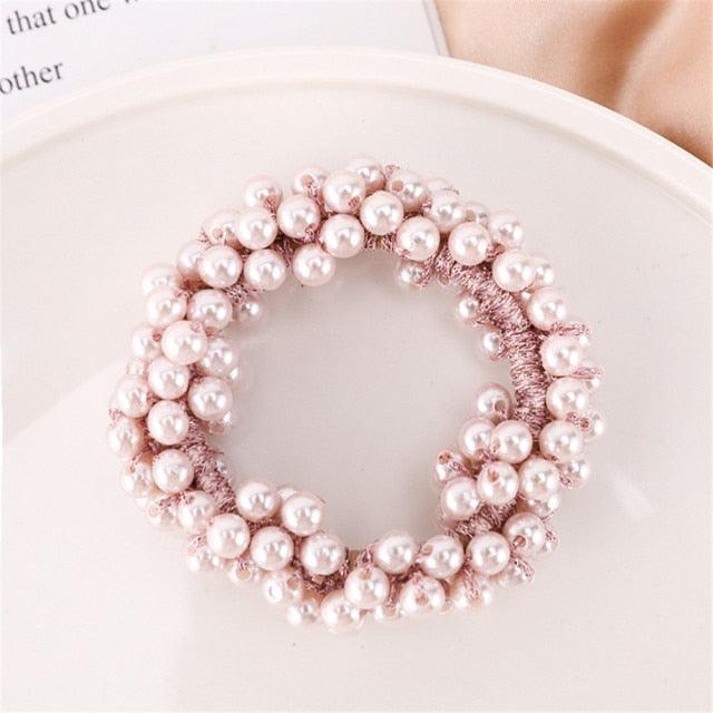 6 Colors Woman Elegant Pearl Hair Ties Beads Girls Scrunchies Rubber Bands Ponytail Holders Hair Accessories Elastic Hair Band No Metal Hairband Girls Elegant Headwear Accessories Wraps Hoop Clips
