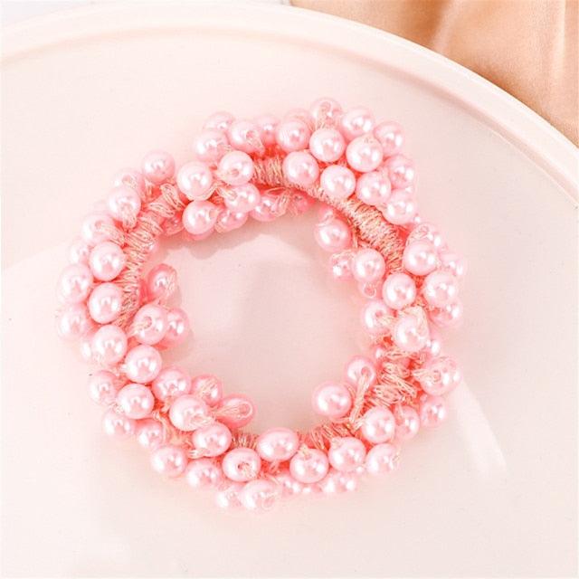 6 Colors Woman Elegant Pearl Hair Ties Beads Girls Scrunchies Rubber Bands Ponytail Holders Hair Accessories Elastic Hair Band No Metal Hairband Girls Elegant Headwear Accessories Wraps Hoop Clips