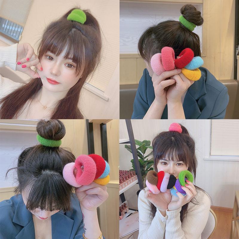 6/12 Pcs Women Girl Cute Knitting Solid Scrunchies Rubber Band Children Soft Elastic Hair Bands Colorful Large Hair Ties, Strong Elastic Hair Bobbles for Ponytail Holder Sweet Hair Accessories Set