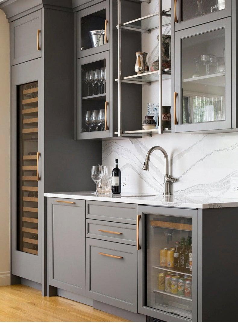 6PCS Set Nordic Modern Glam Brushed Bronze Drawer Knobs Kitchen Door Handles Cupboard Door Handle Cabinet Handles for Furniture Hardware  Brushed Brass Handle Modern Minimalist Cabinet Pull Drawer Handle Wardrobe Cabinet Hardware