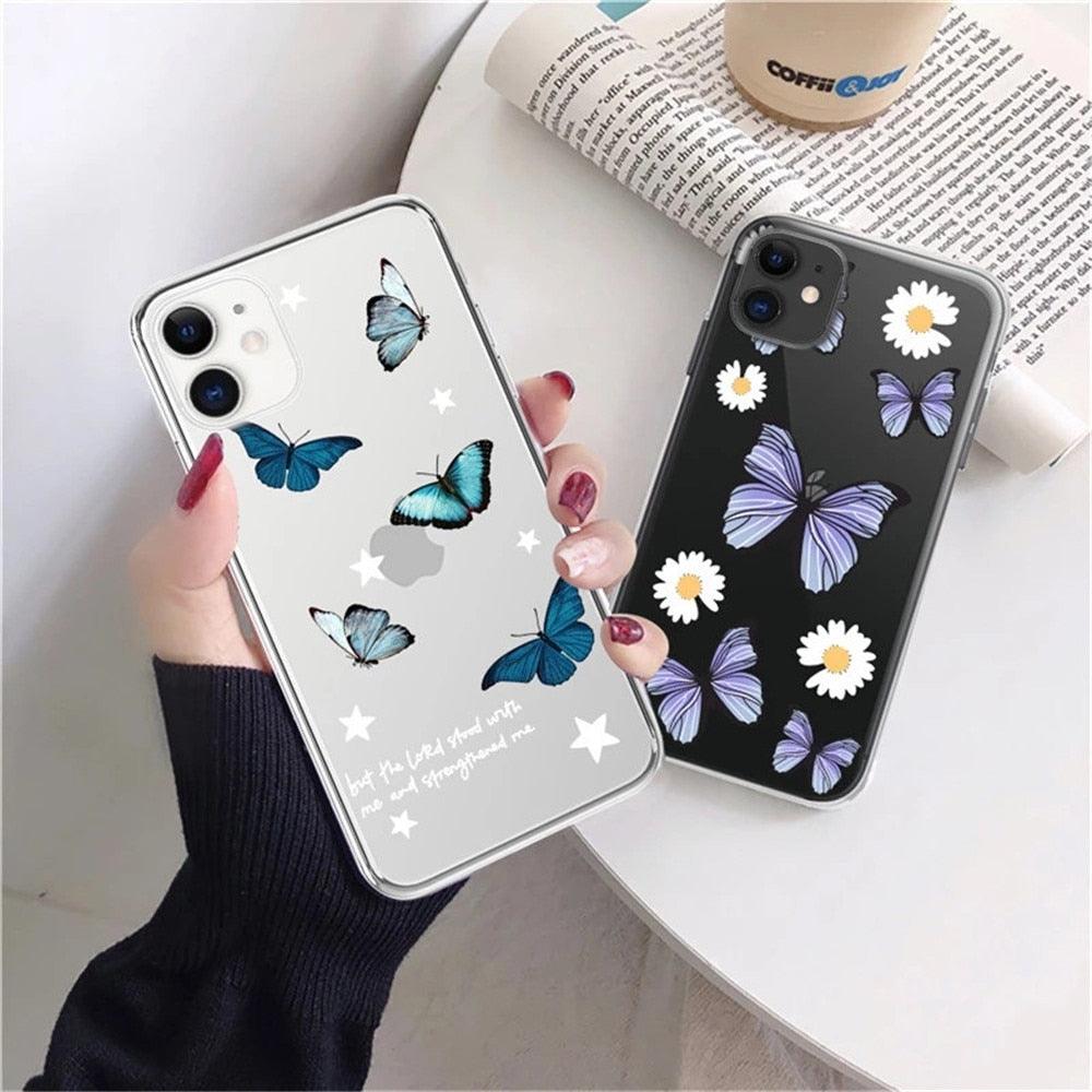 Fashion Butterfly Transparent Phone Case For iPhone 11 12 13 Pro Max 12 Mini Beautiful Butterfly Soft Butterfly Silicone Protective Case Clear Back Cover